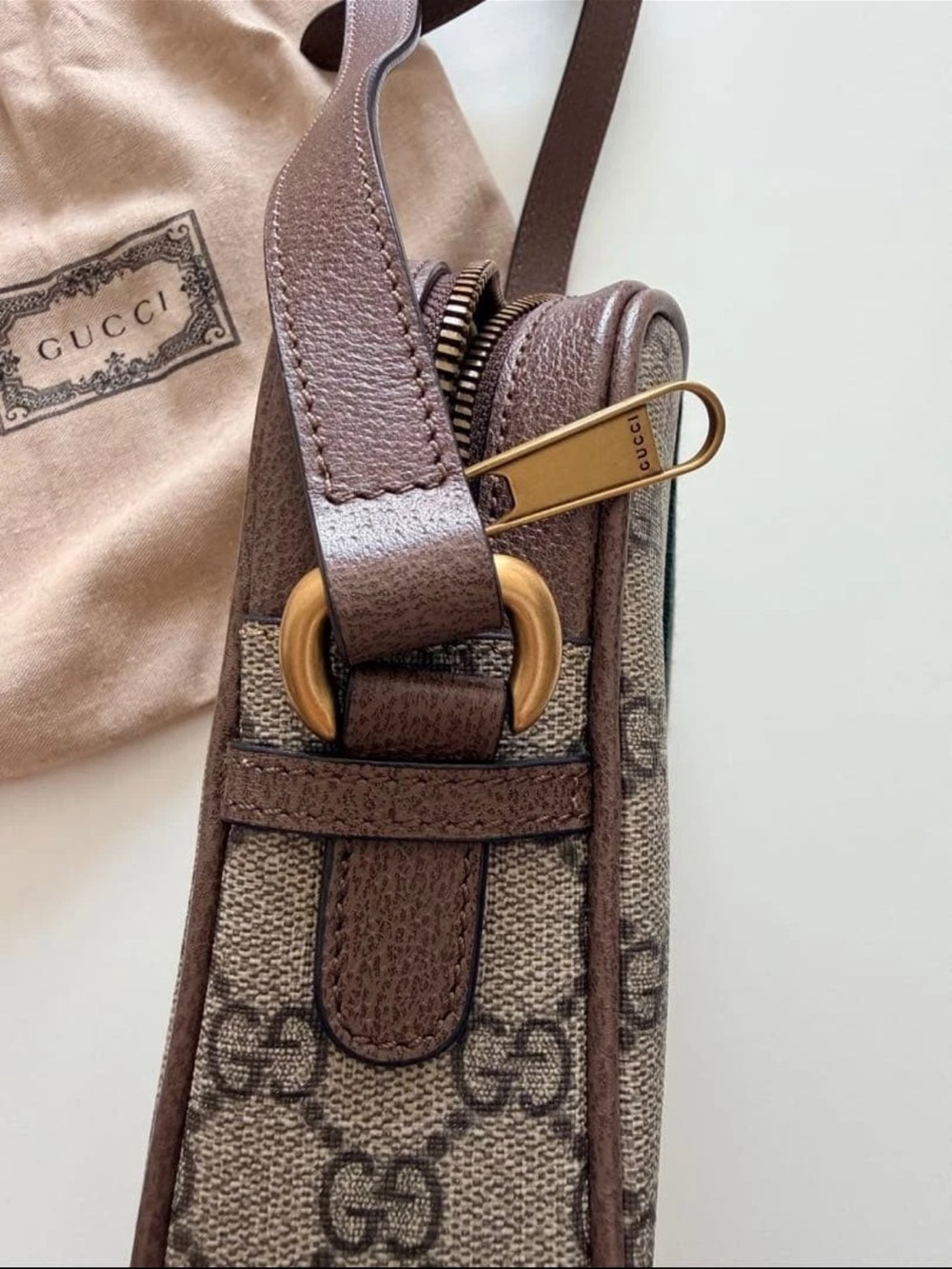 Gucci Brown GG Supreme Crossbody Bag with Web Stripe - Picture 3 of 6